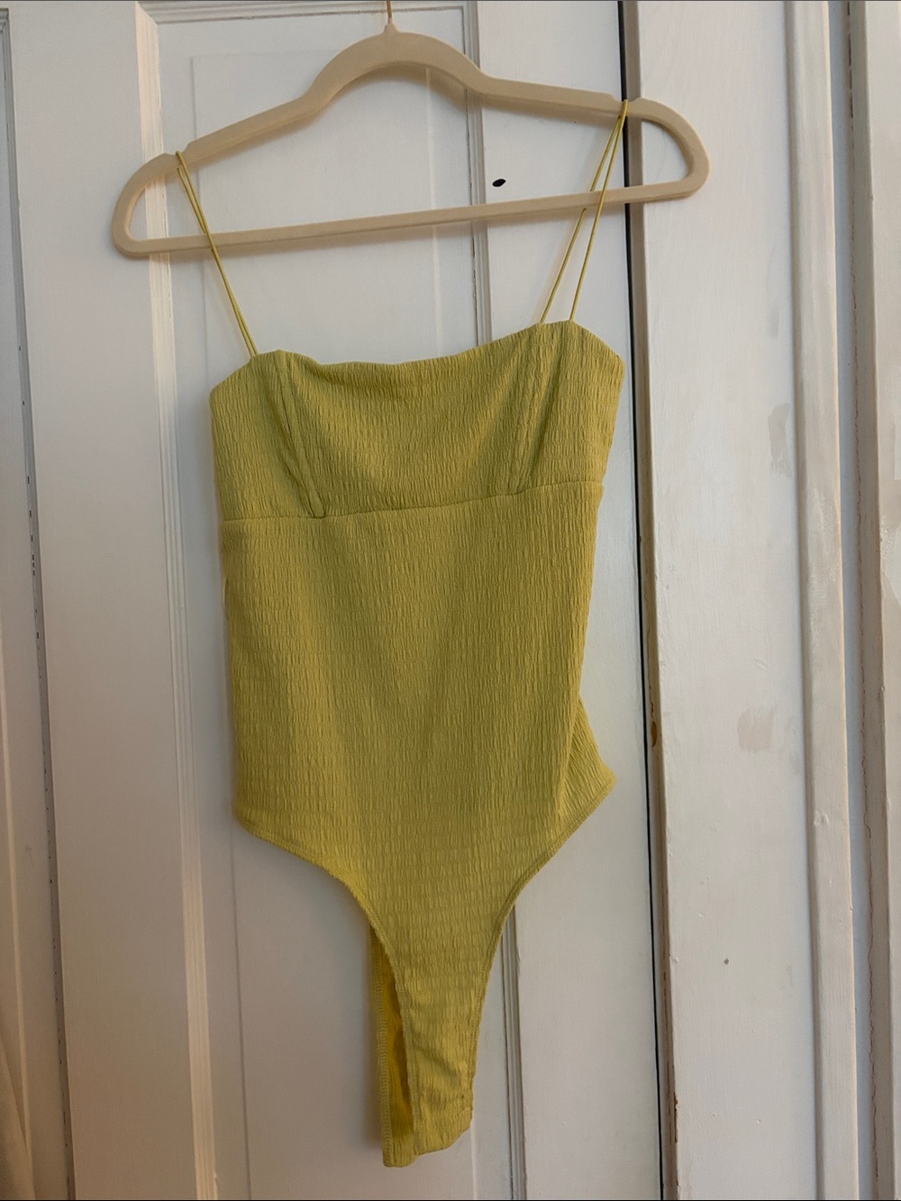 Astr textured lime green spaghetti strap bodysuit